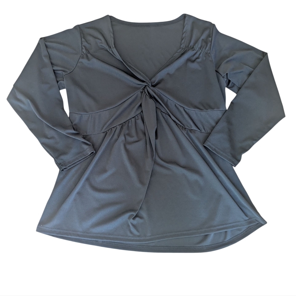 2/$15 BNWOT Woman's Black Elegant Front Knot V-Neck Blouse-Plus Size Top- 5 XL